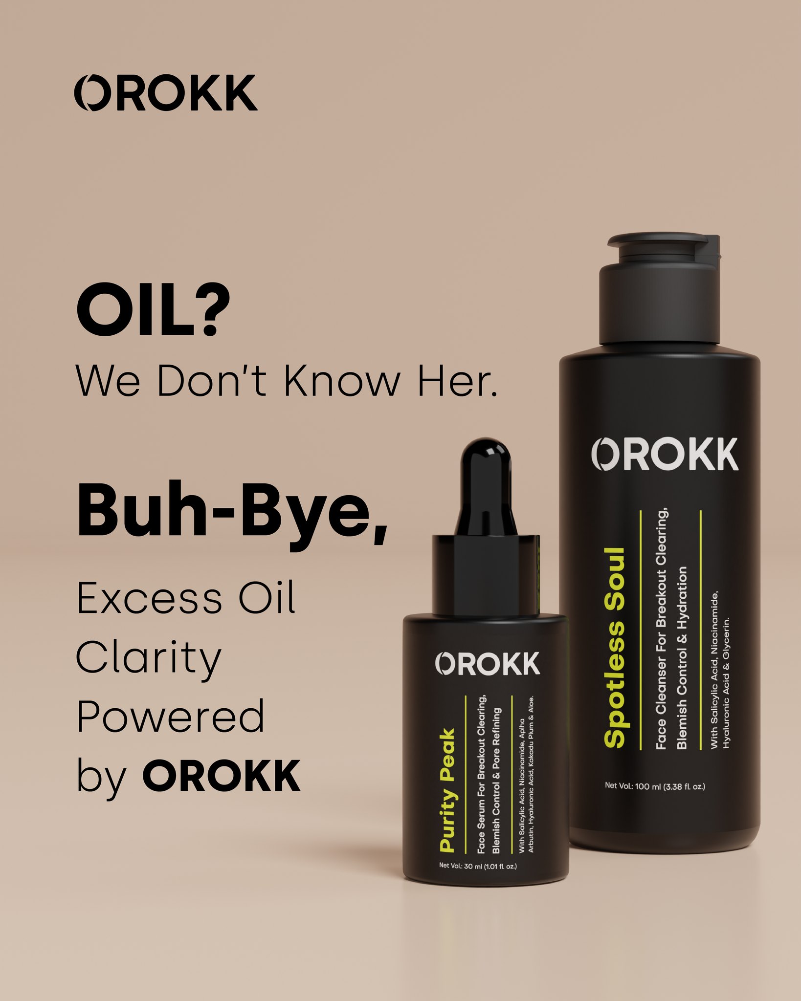 Hello clear confidence.
Meet your clarity duo:
Spotless Soul + Purity Peak.
Powered by science. Perfected by OROKK
#skincareroutine #orokk #OilControlRoutine