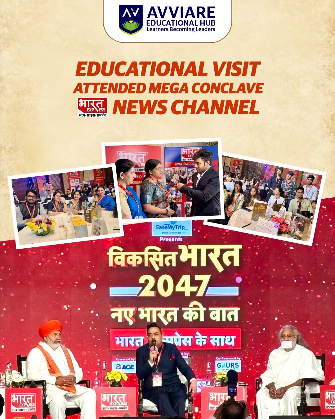 Learning beyond the classroom ✨Learners of Avviare Educational Hub attended the Mega Media Conclave: Viksit Bharat 2047 – Naye Bharat Ki Baat hosted by Bharat Express News at The Lalit New Delhi.The event brought together influential voices discussing India’s future, the power of media, and the vision for a developed nation by 2047.Our young professionals gained valuable insights and experienced firsthand how media platforms shape conversations around national issues.Moments like these inspire the next generation of media professionals. 🎙️#Avviare #MediaEducation #ViksitBharat2047 #IndustryExposure #FutureOfMedia