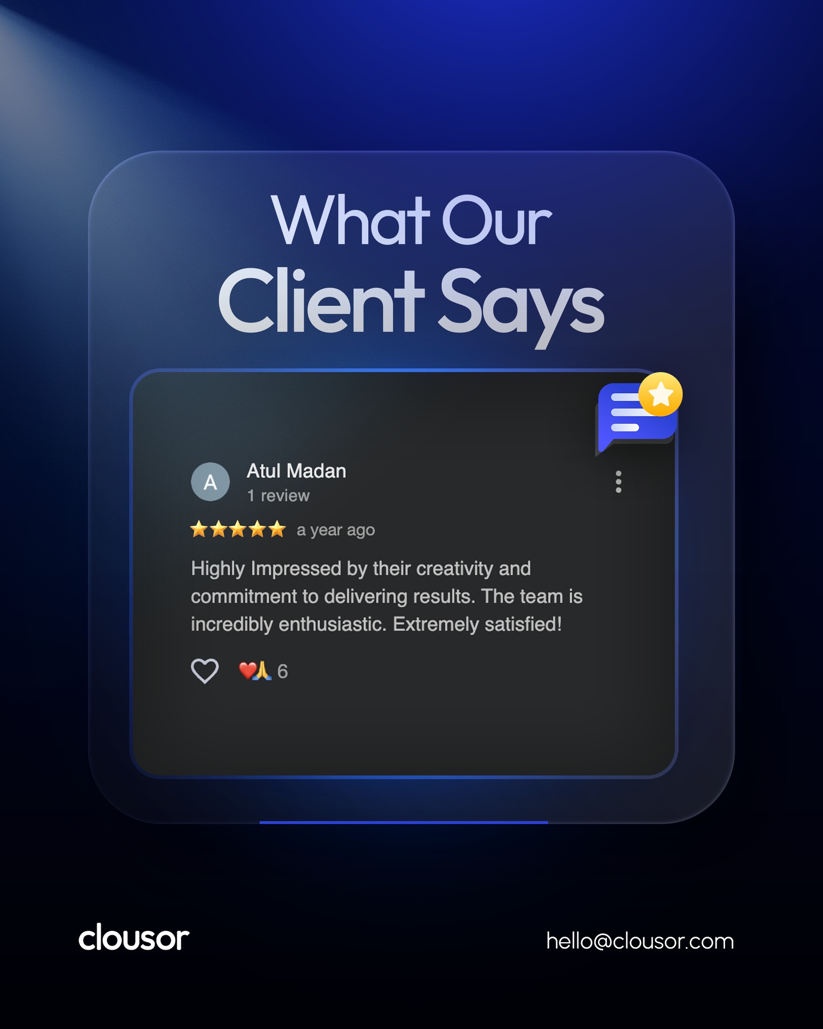 Creativity matters, but commitment to results is what makes the difference.
Every idea, every execution is built with one focus - delivering outcomes that actually impact the brand.
Appreciation like this is what keeps the standard high.
(digital marketing services, creative strategy agency, results driven marketing, brand growth solutions, social media marketing services)
#clousortechnologies #digitalmarketing #brandstrategy #clientfeedback #marketingagency