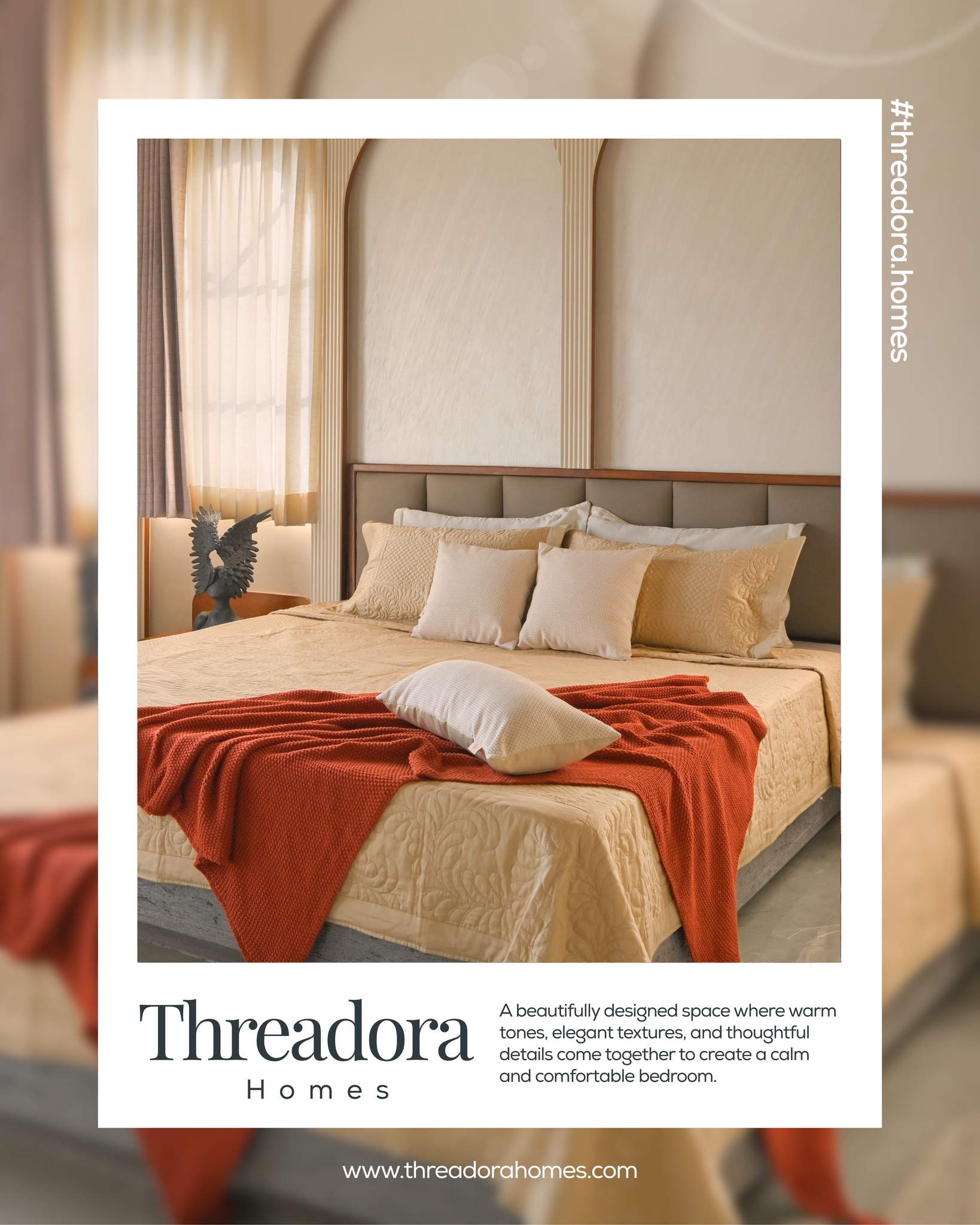 A beautifully designed space where warm tones, elegant textures, and thoughtful details come together to create a calm and comfortable bedroom. 🤎
Designed for comfort. Made to feel like home.
✨ Discover timeless interiors with Threadora Homes.
#threadorahomes #homedecor #bedroomdesign #interiordesign #homeinteriors #bedroominspiration #elegantinteriors #homestyling #interiorinspiration #dreambedroom