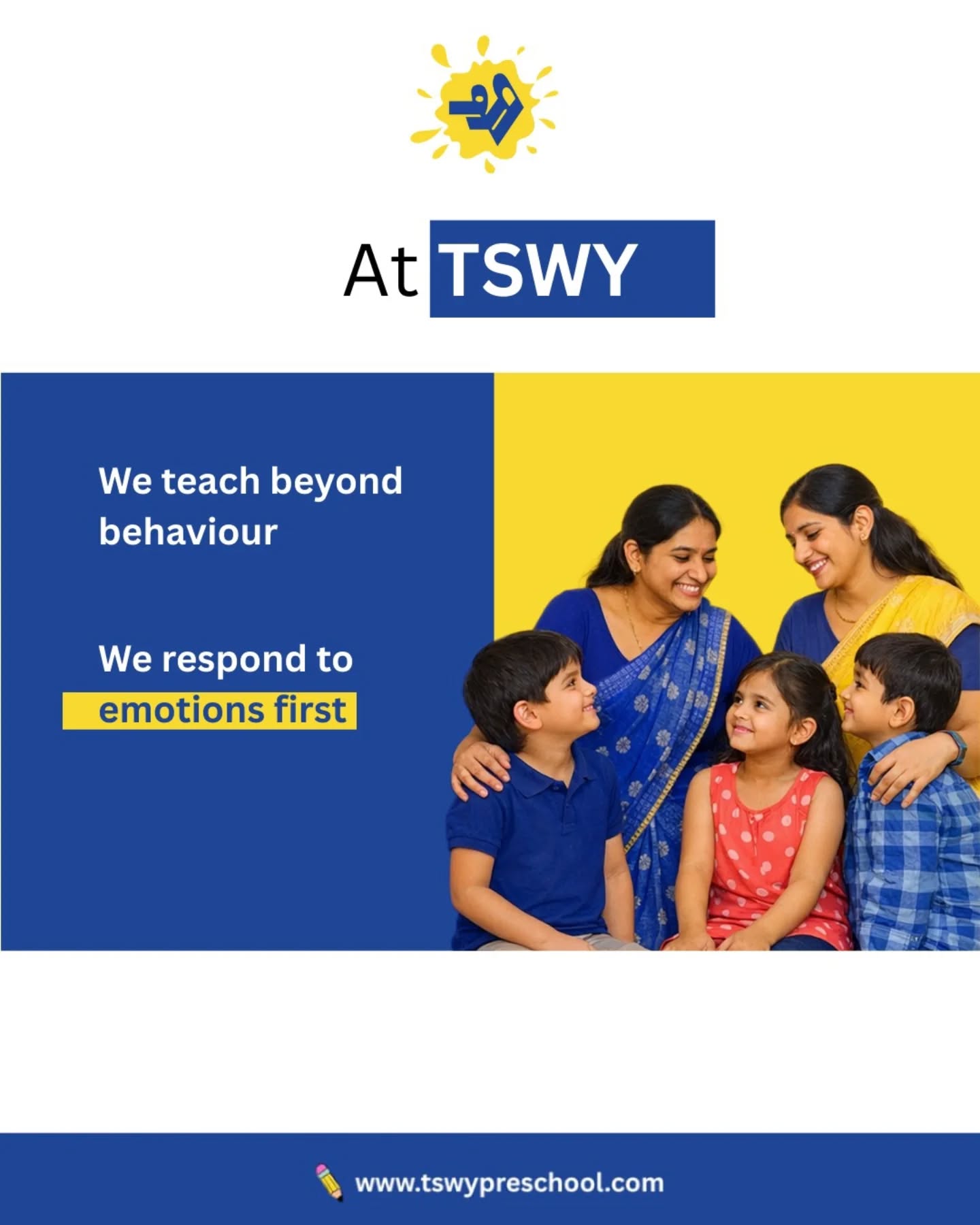Children communicate long before they speak — not always through words, but through behavior.
At TSWY – The Shri Ram Wonder Years, we understand what your child is really saying:👉 “I can’t do this” often means I’m scared of getting it wrong.
👉 Tears and tantrums often mean my feelings are bigger than my words.
👉 Silence often means I don’t feel safe enough yet.This is why at TSWY, we teach beyond behavior.
We don’t just correct—we connect.
We respond to the emotion first, because every child deserves to feel seen, heard, and understood.When a child feels emotionally safe, learning becomes natural.
Our approach ensures social-emotional development, confidence-building, and secure attachment—cornerstones of The Shri Ram philosophy.If you believe in this nurturing, child-centric approach and want to bring it to your city,
📩 Enquire for Preschool-to-School Franchise Opportunities with TSWY.Let’s build spaces where children feel safe to learn, explore, and express themselves. 🌼#TSWYPreschool #TSWYFranchise
#TheShriRamWonderYears
#TeachBeyondBehaviour
#ChildCentricLearning
#EarlyChildhoodEducation
#PreschoolToSchool
#SchoolFranchiseIndia
#EducationFranchise
#SocialEmotionalLearning
#ShriRamSchools
#HolisticLearning
#FutureReadyEducation
#EmotionalIntelligenceForKids
#ChildFirstApproach
#LearnGrowLead